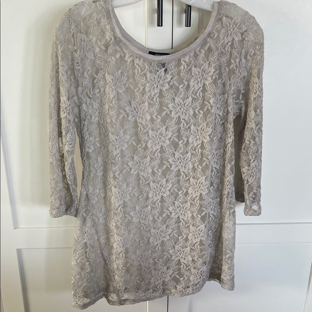 DKNY Women's Lace Blouse - Light Gray